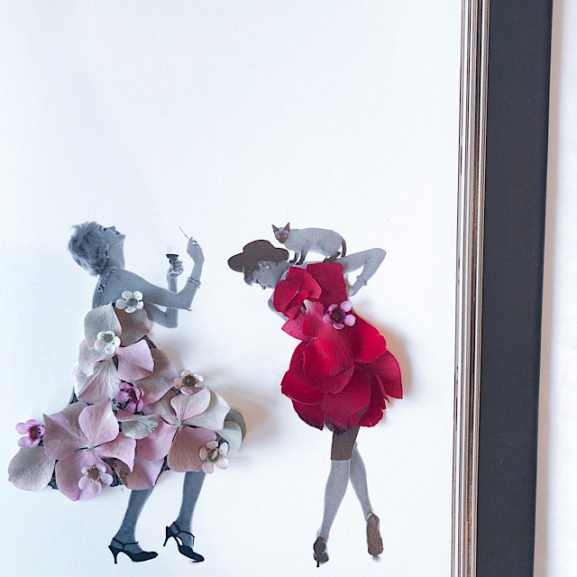 私が自宅で作ったアジザイ、ワックスフラワー、バラの花びらアートを撮影した写真
